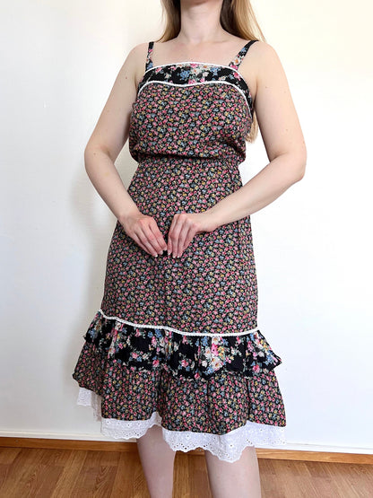 70s cotton floral sundress, Size XS-S
