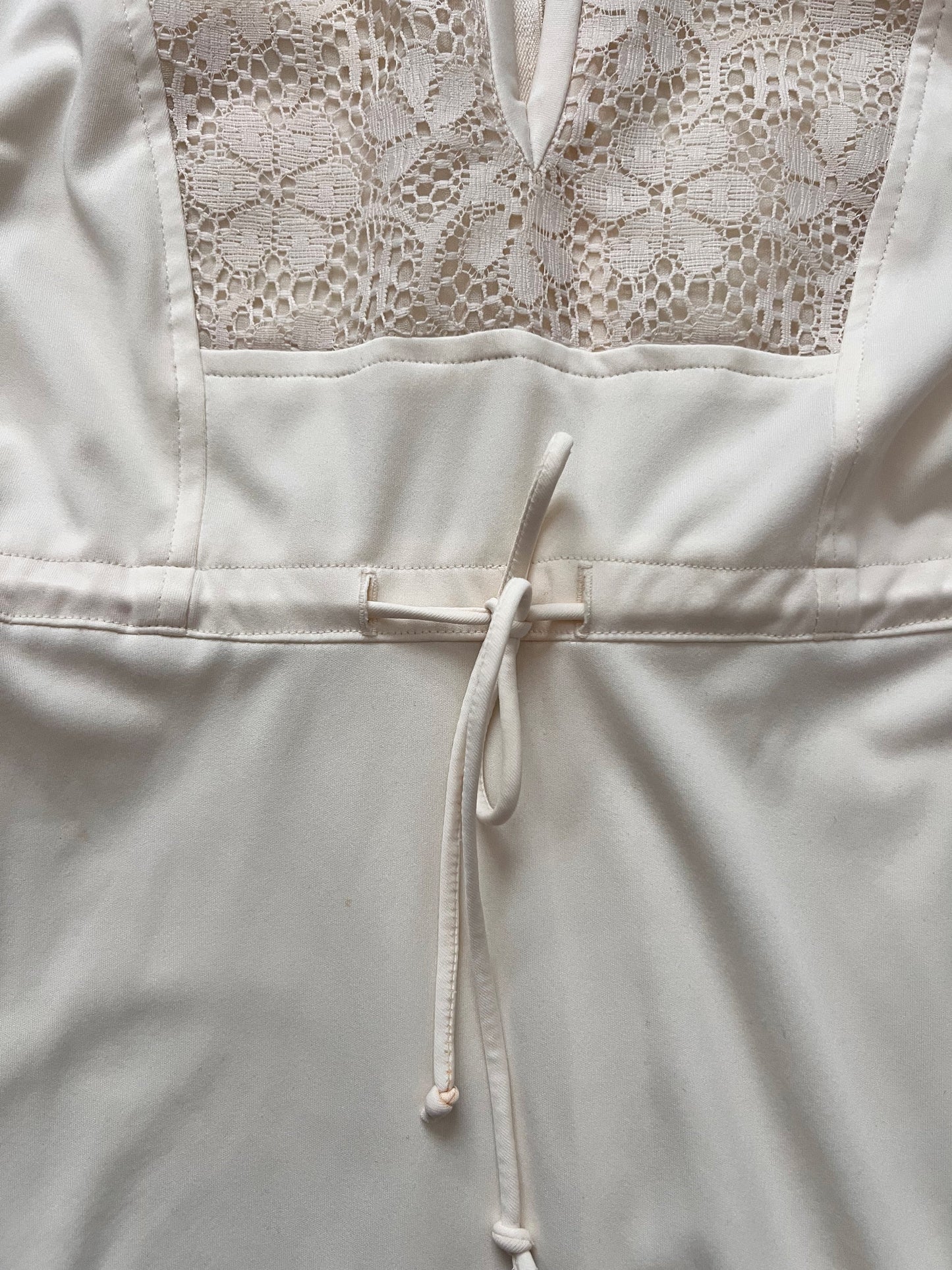 70s white lace detail dress, Size S