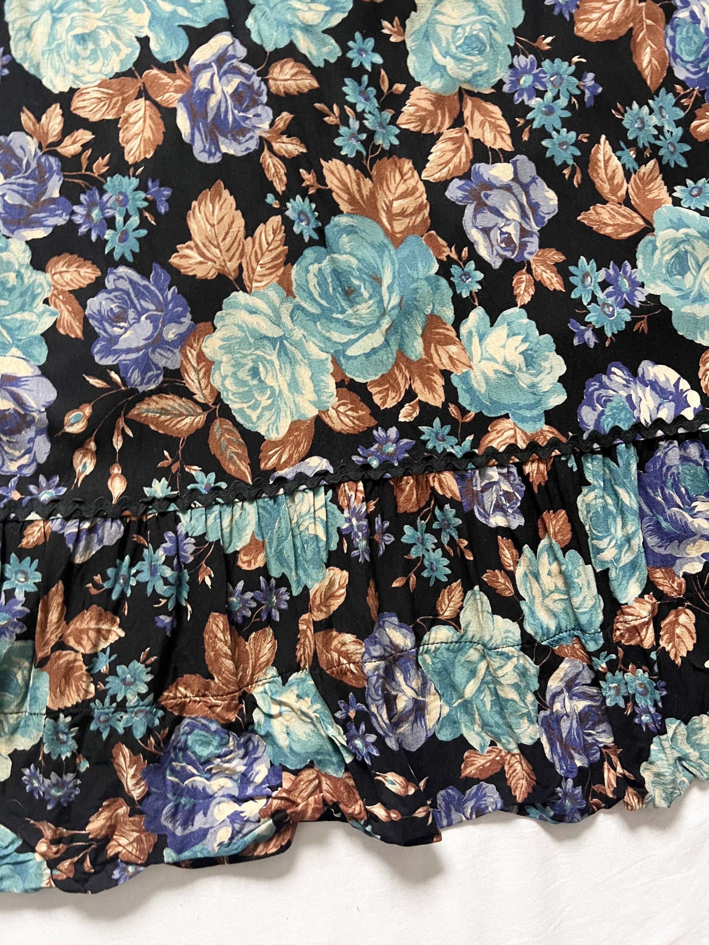 70s floral and black velvet dress, Size S