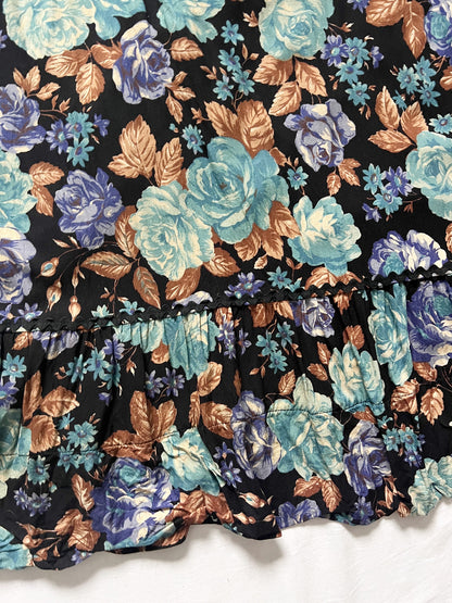 70s floral and black velvet dress, Size S