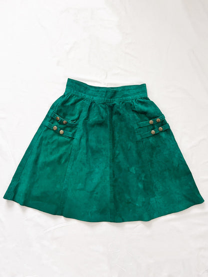 60s emerald green velvet mini skirt, Size XS