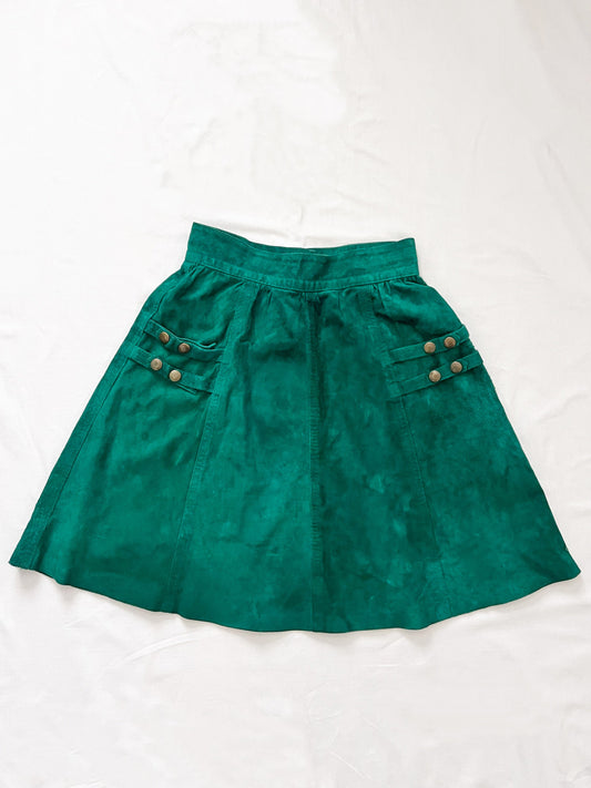 60s emerald green velvet mini skirt, Size XS