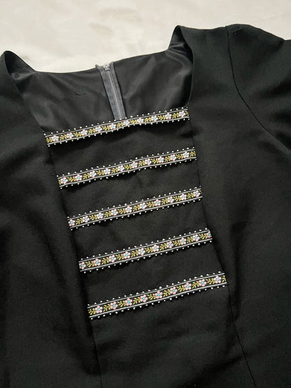 60s black flutter sleeves dress, Size M-L