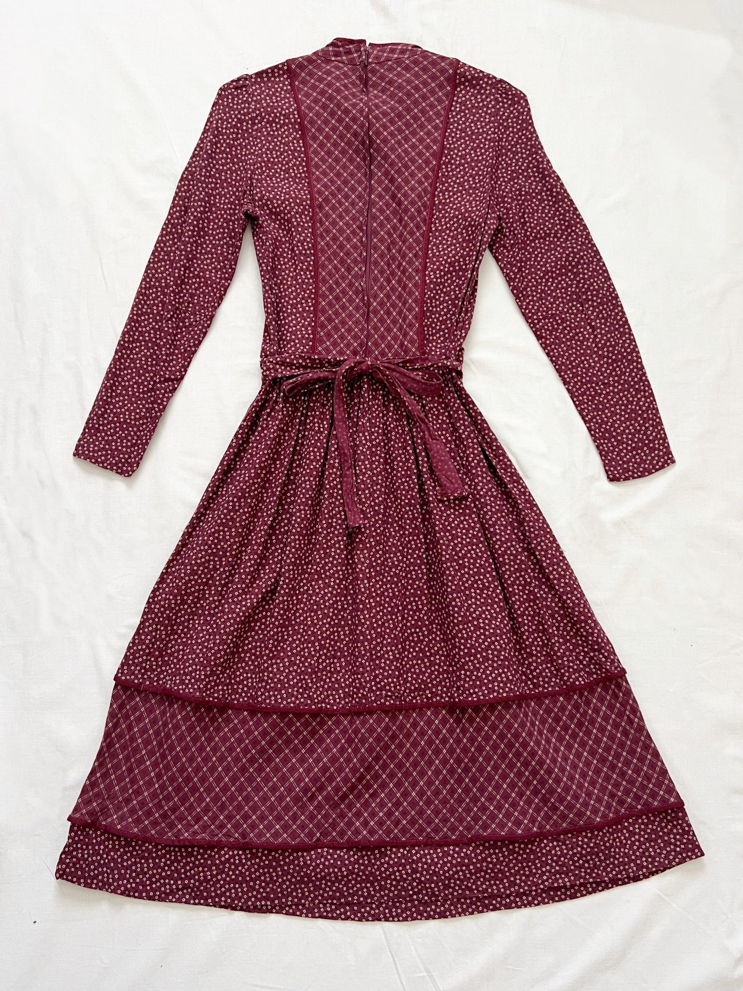 70s prairie inspired burgundy dress, Size XXS-XS