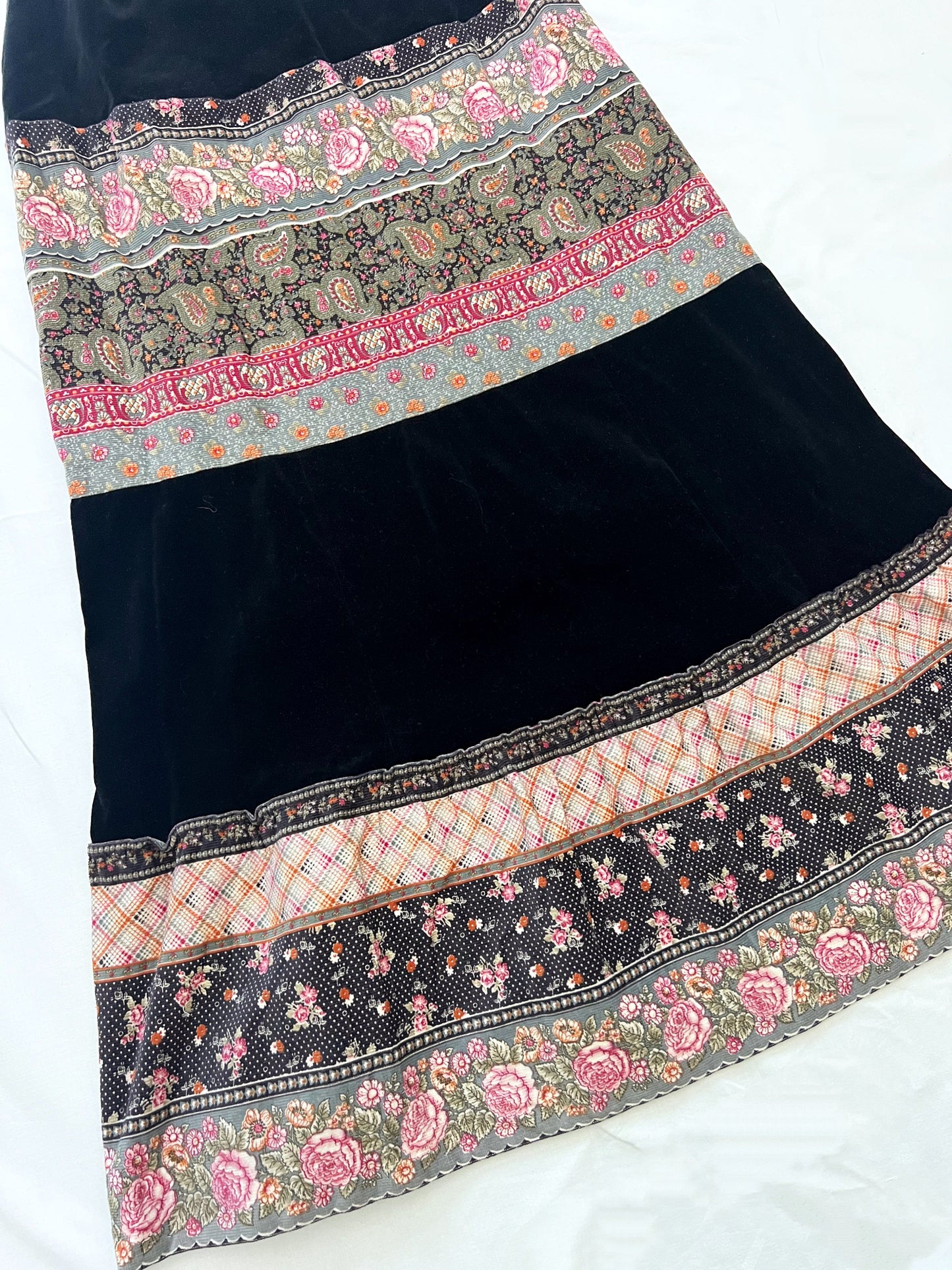 70s velvet and floral maxi skirt, Size S