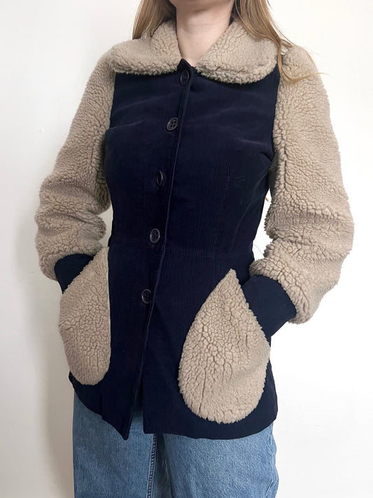70s navy and sherpa jacket, Size S