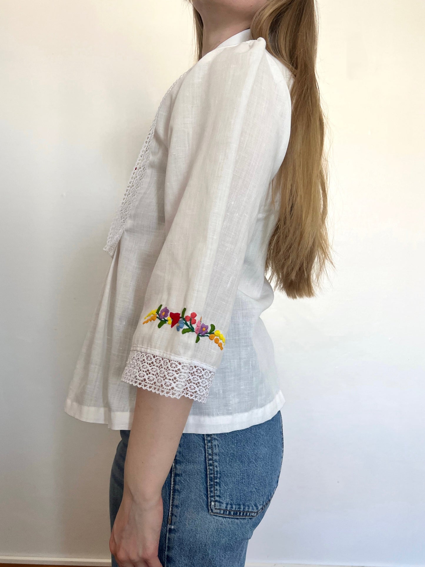 70s lace and floral blouse, Size XS-S