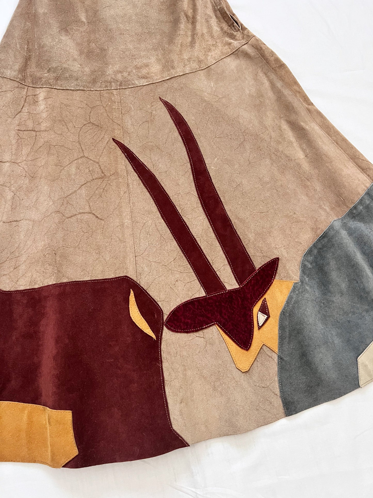 70s animal motif suede skirt, Size XS