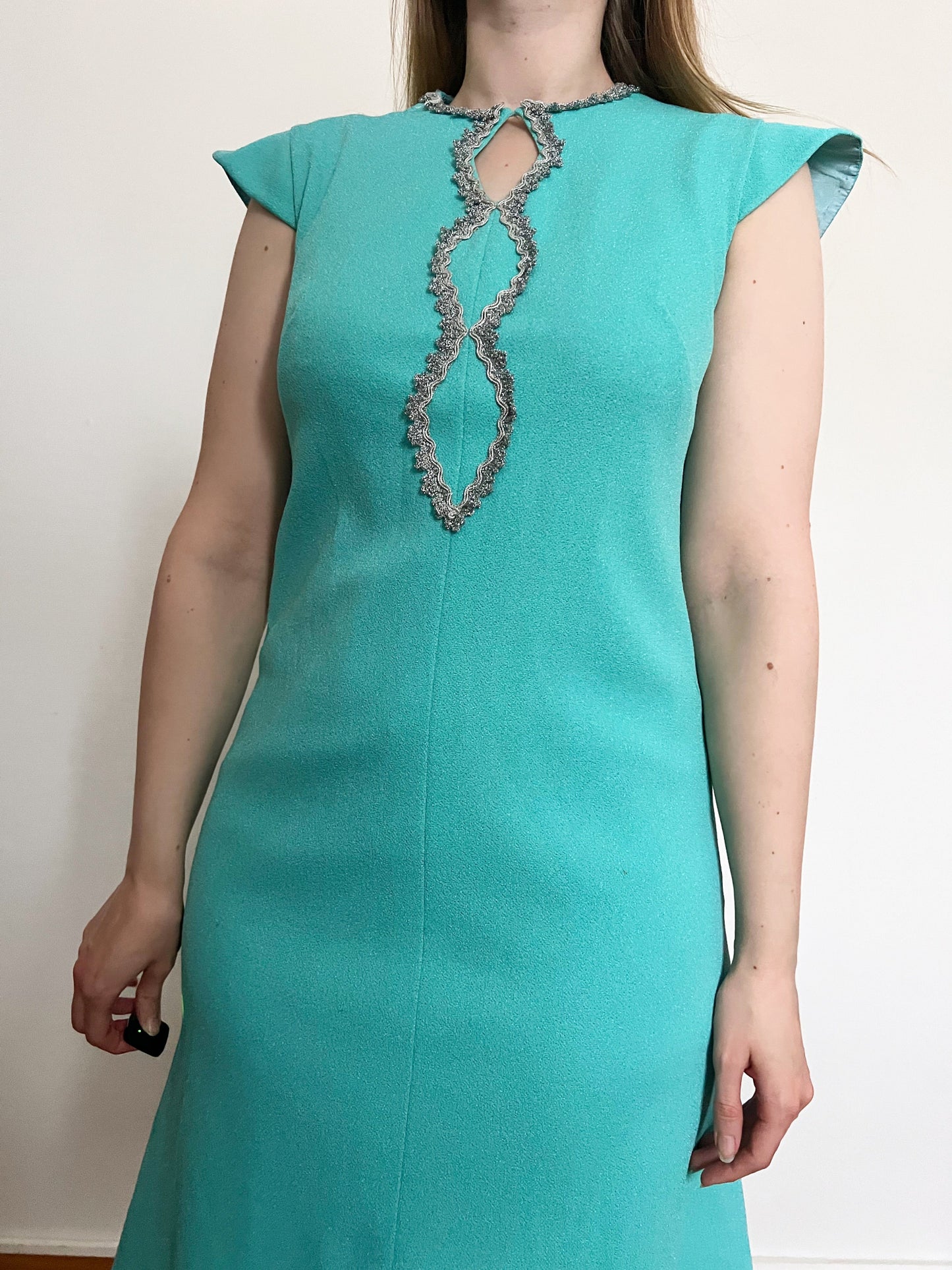 70s turquoise and silver dress, Size S
