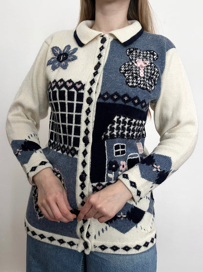 90s patchwork cardigan, Size S-M