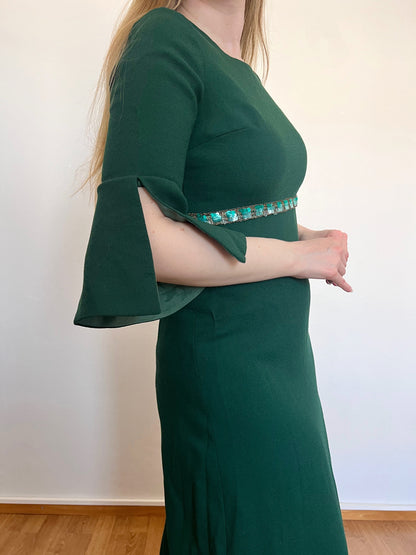 70s green flared sleeves dress, Size S