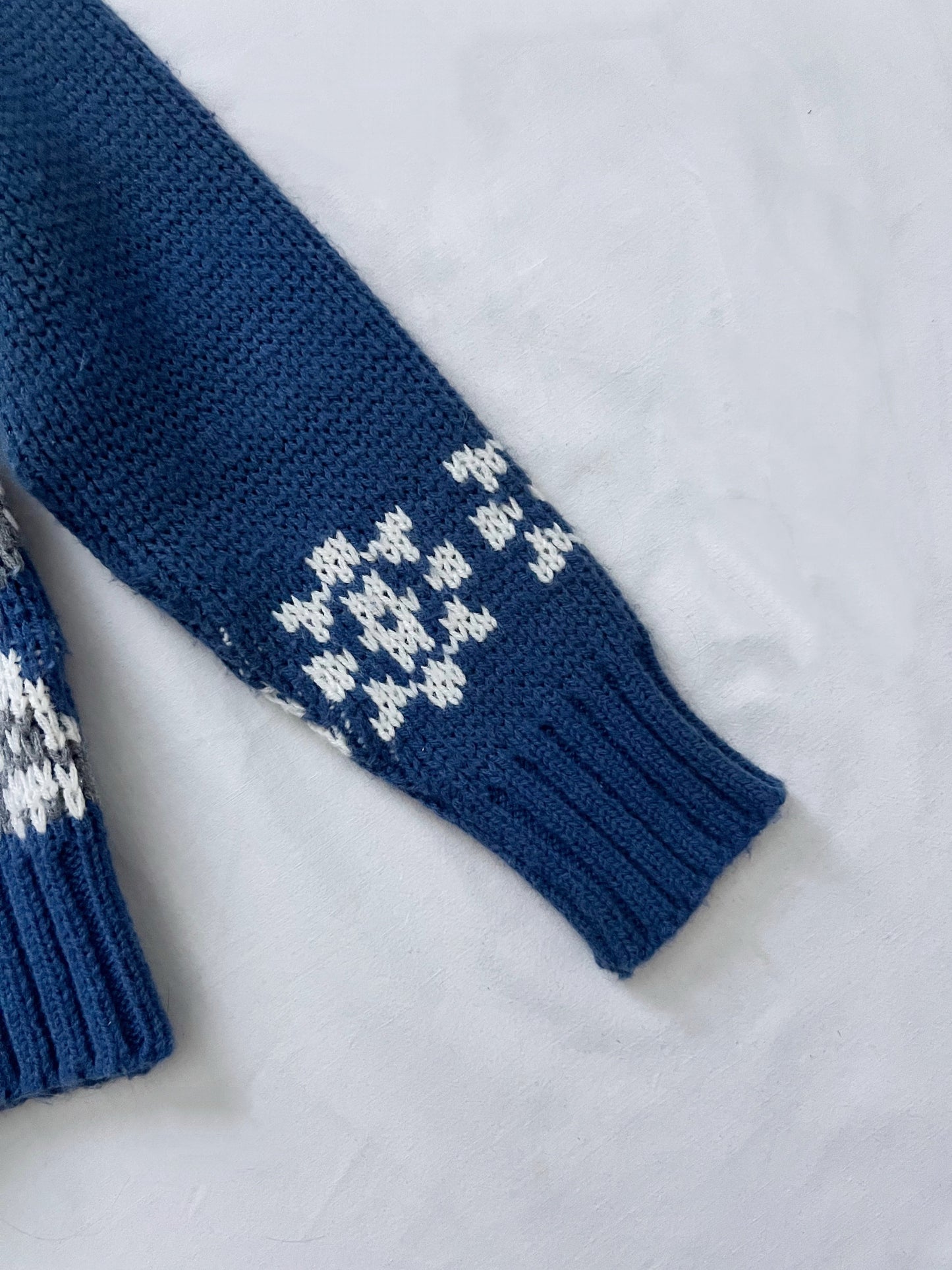 70s blue and white cardigan, Size M-L