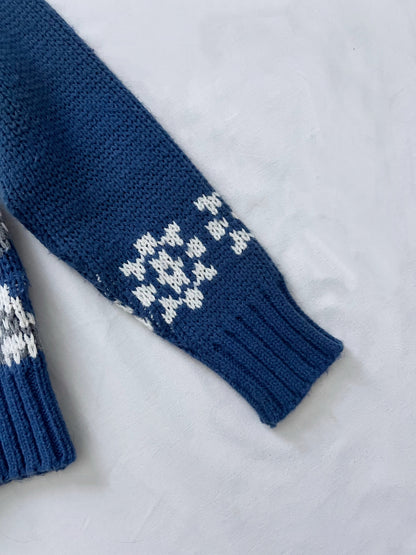 70s blue and white cardigan, Size M-L