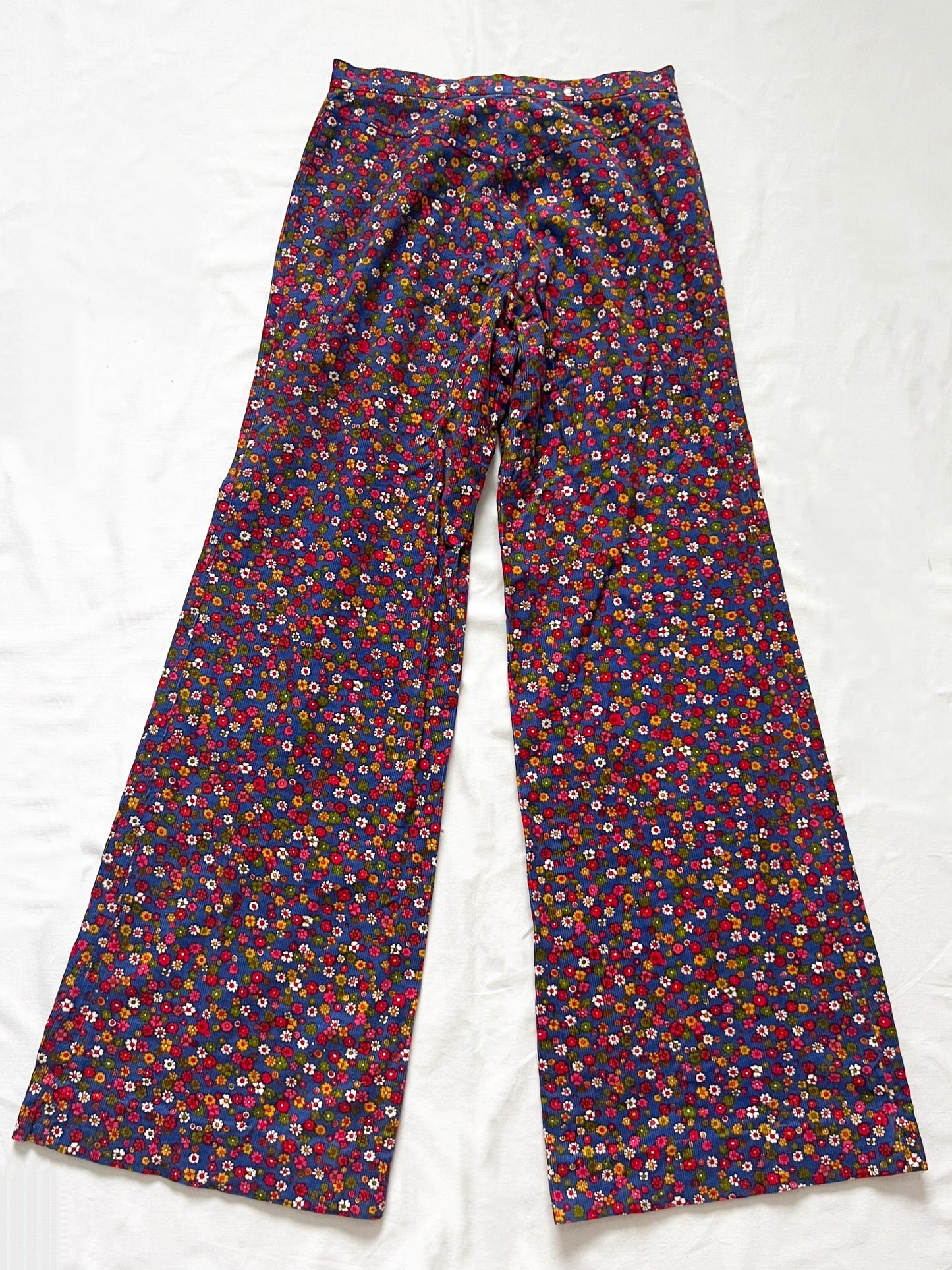 70s floral ribbed wide leg pants, Size XS