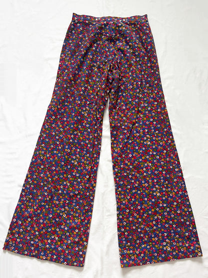 70s floral ribbed wide leg pants, Size XS