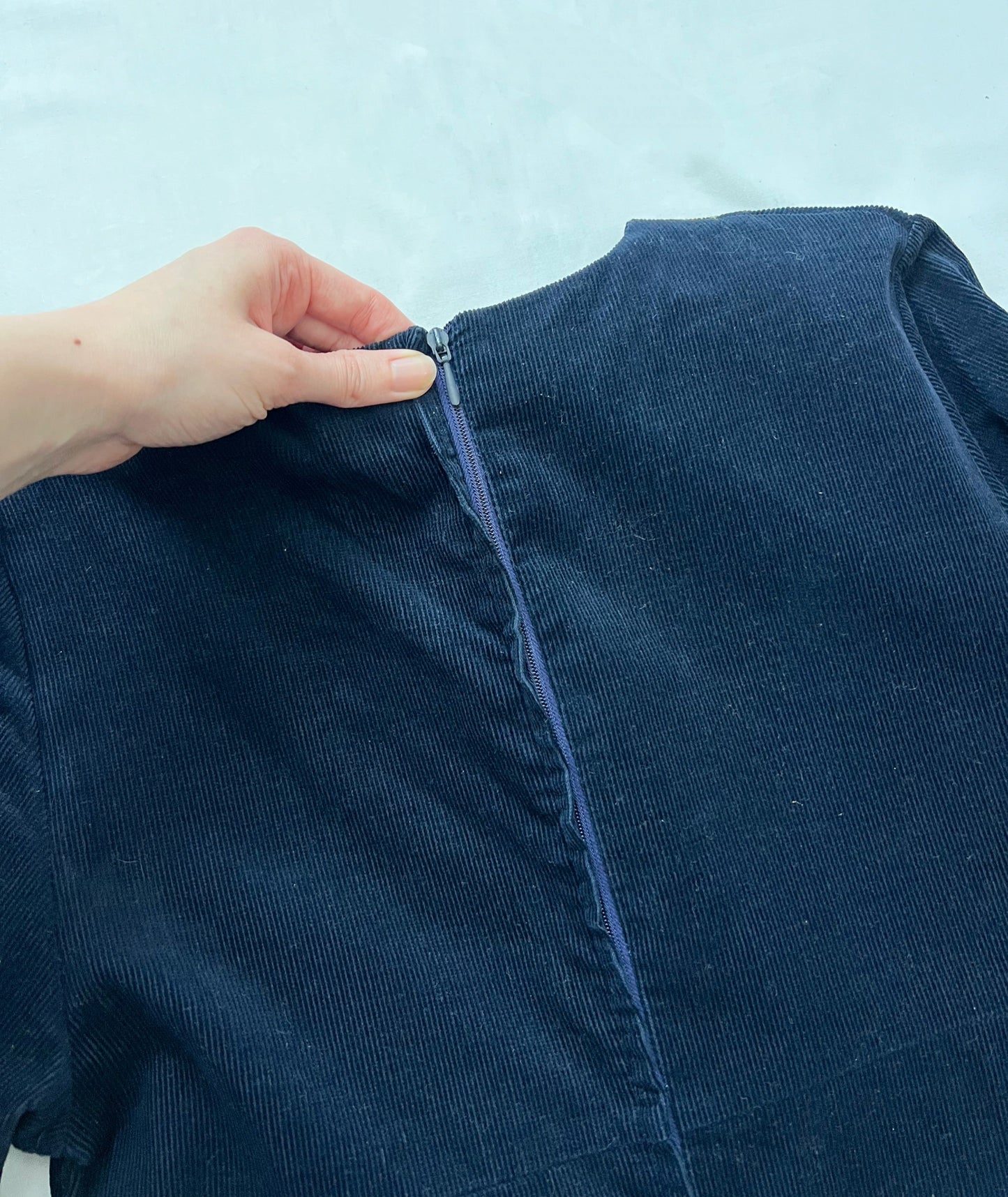 70s navy ribbed dress with pockets, Size S