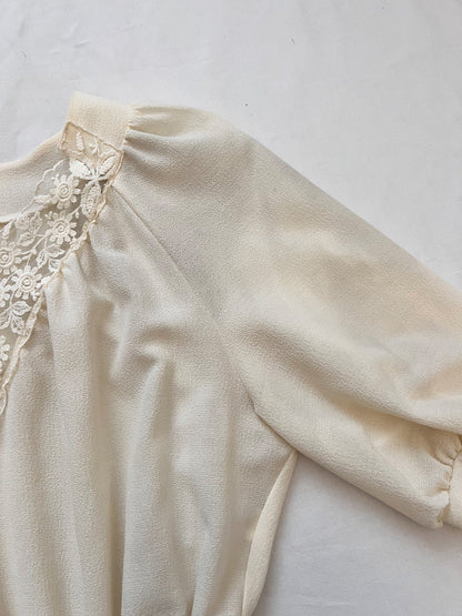 70s white lace detail dress, Size S