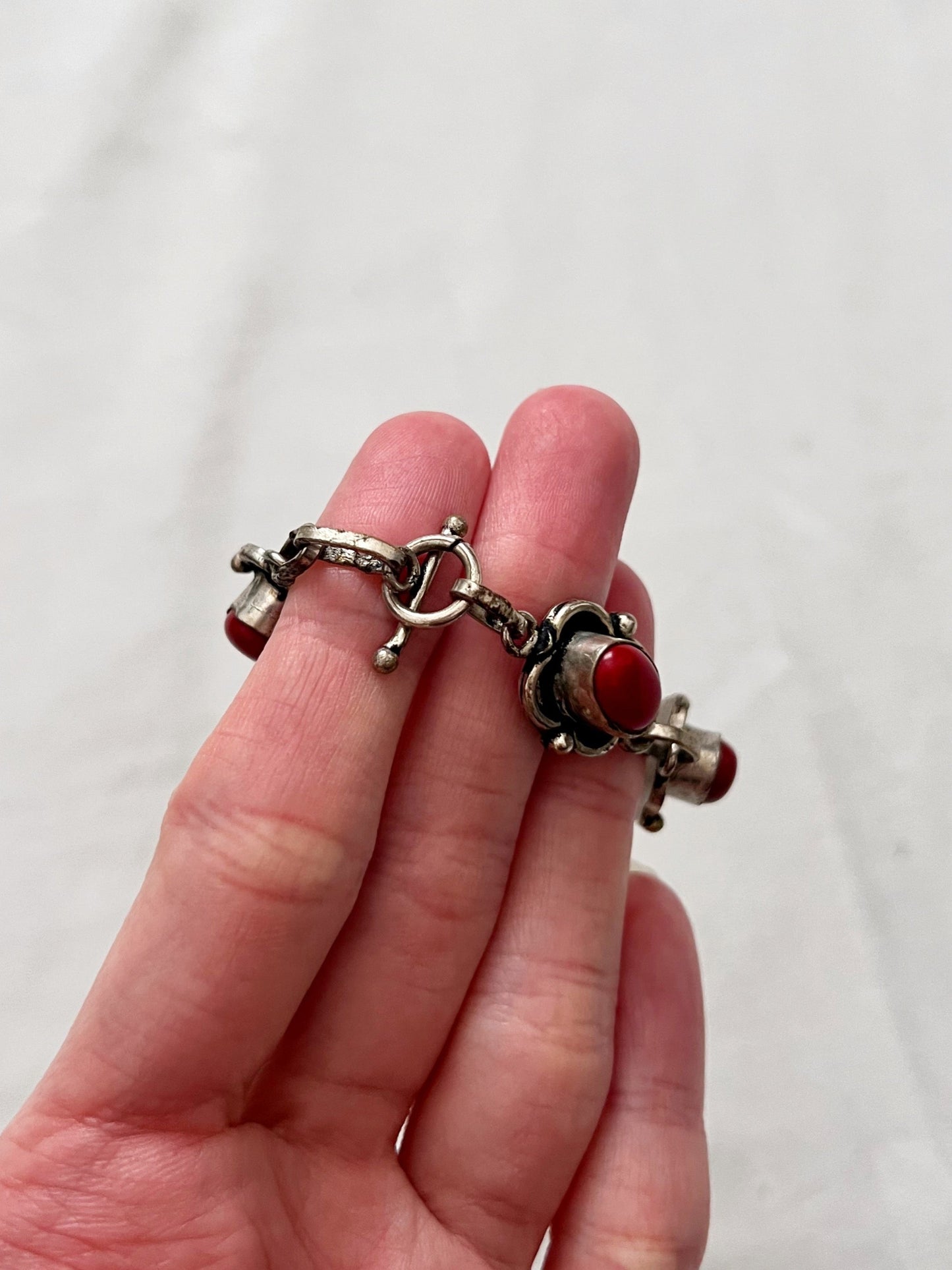 60s red stone and silver bracelet
