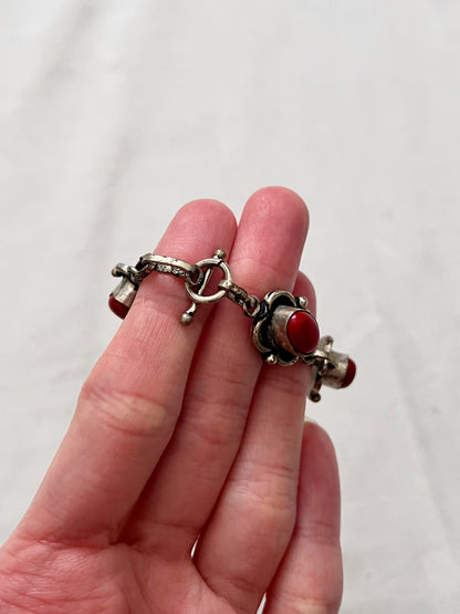 60s red stone and silver bracelet