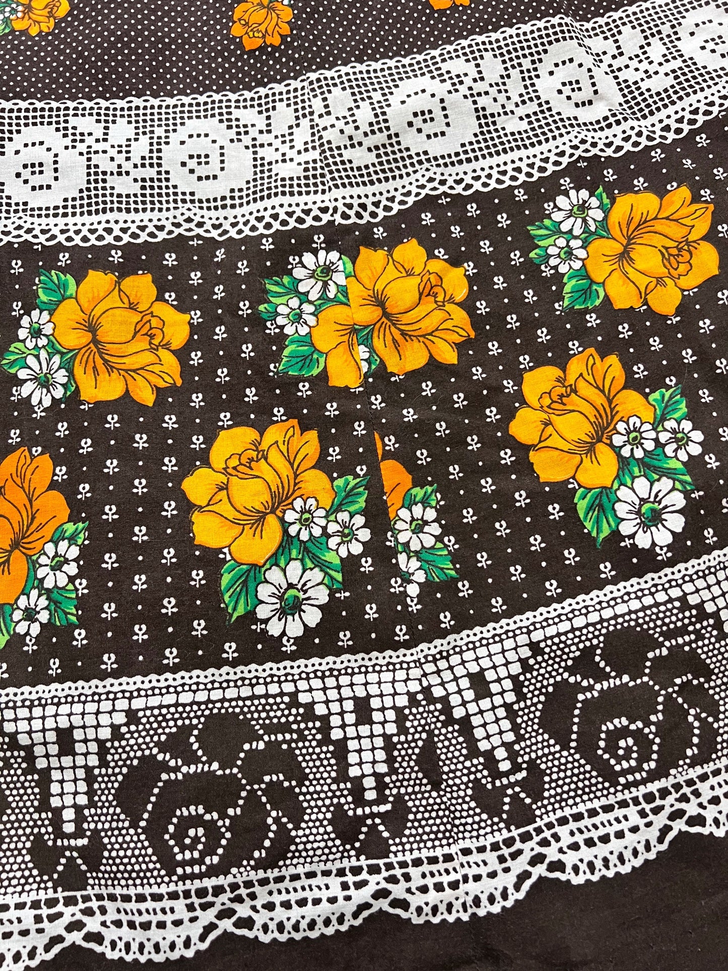 70s brown flower skirt, Size S