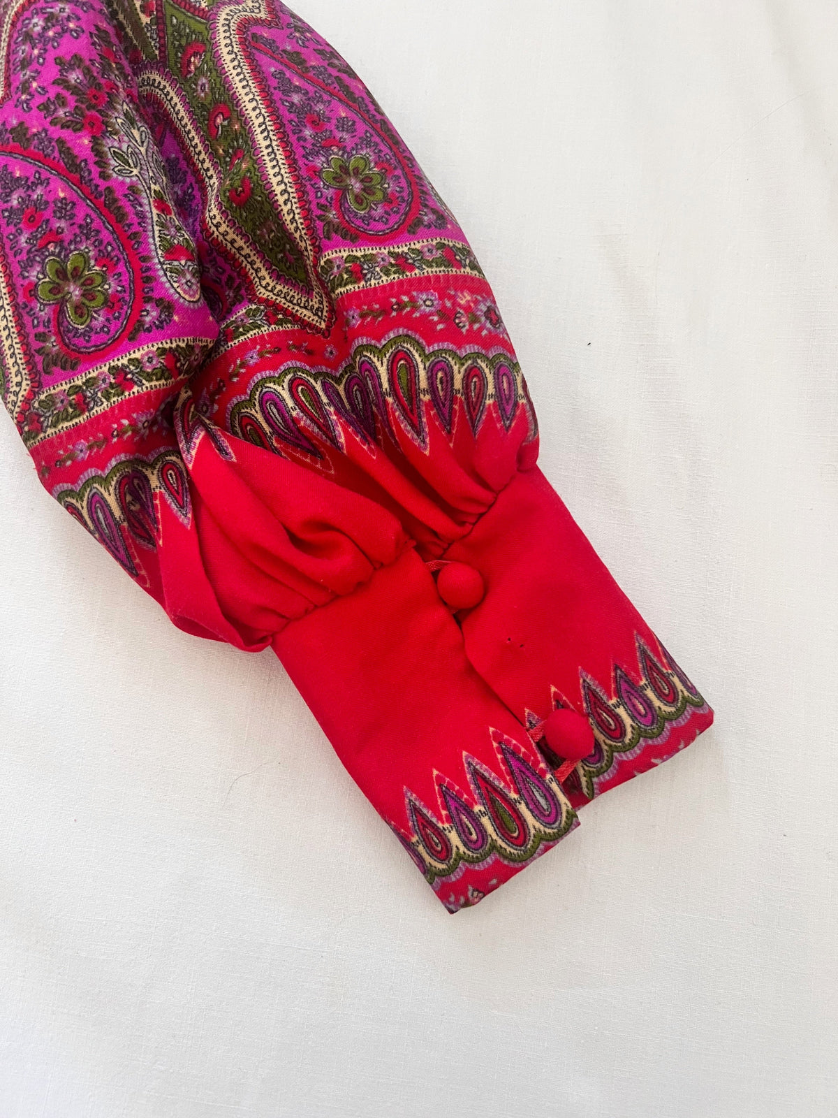 70s red floral Medieval revival maxi dress, Size S-M