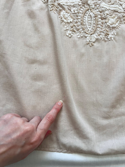70s beige embroidery blouse, Size L