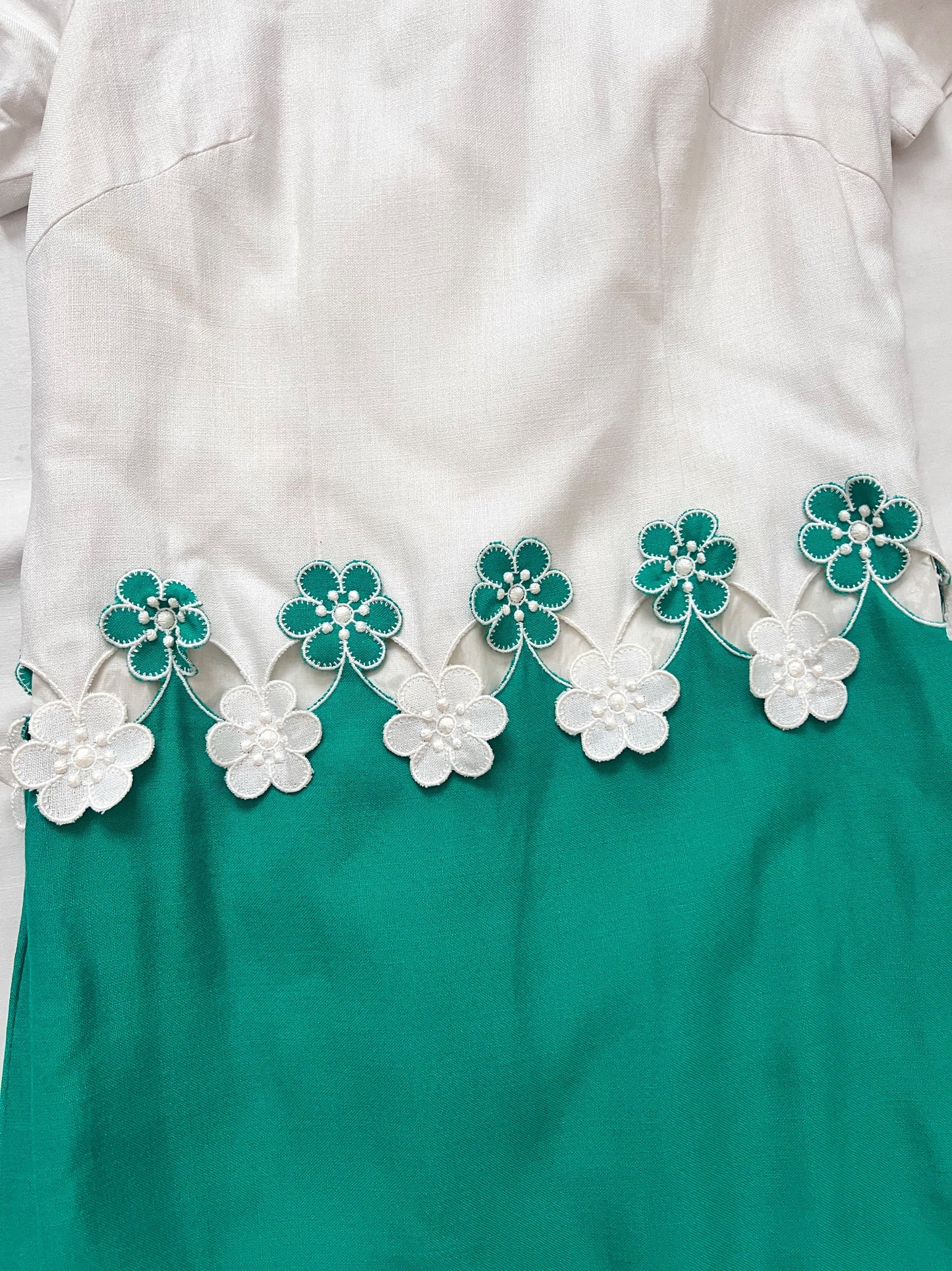 70s white and green maxi dress, Size XS-S