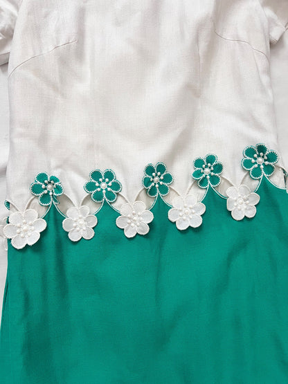 70s white and green maxi dress, Size XS-S