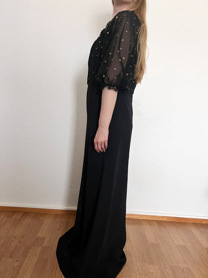 70s black and gold stars gown, Size L