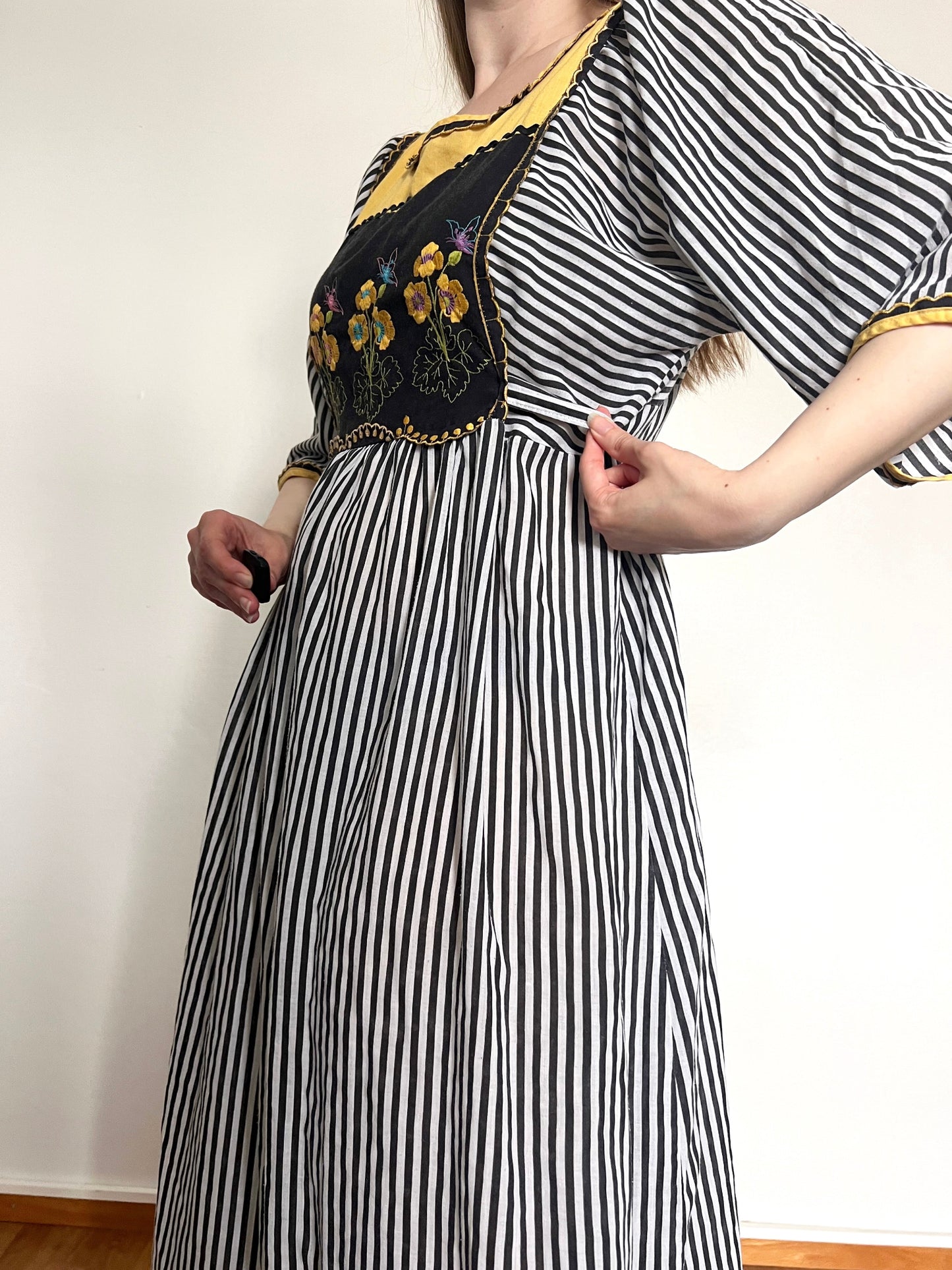 70s striped floral dress, Size L