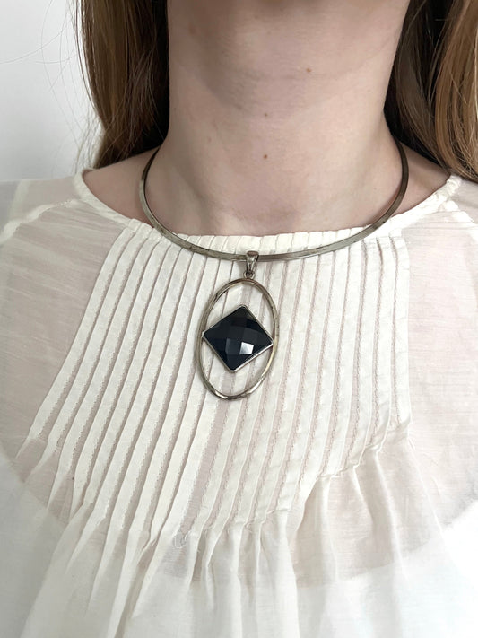 70s black stone choker necklace