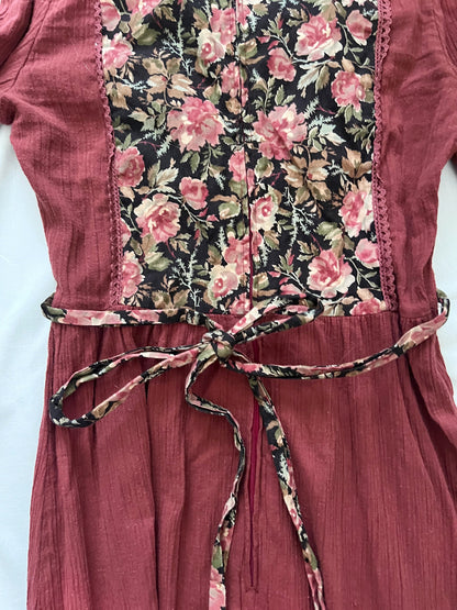 70s floral and burgandy dress, Size M