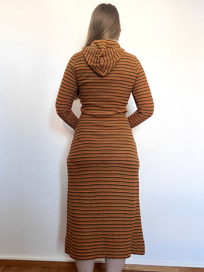 70s knitted striped hooded dress, Size S