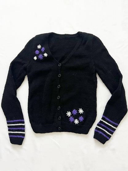 Black cardigan with flowers, Size XS