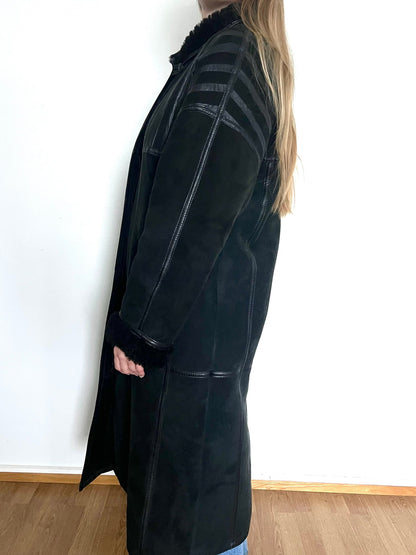 70s black winter coat, Size M-L