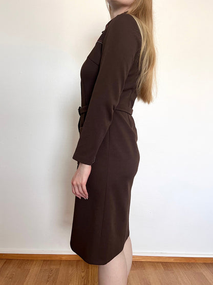 70s brown dress with pockets, Size S-M