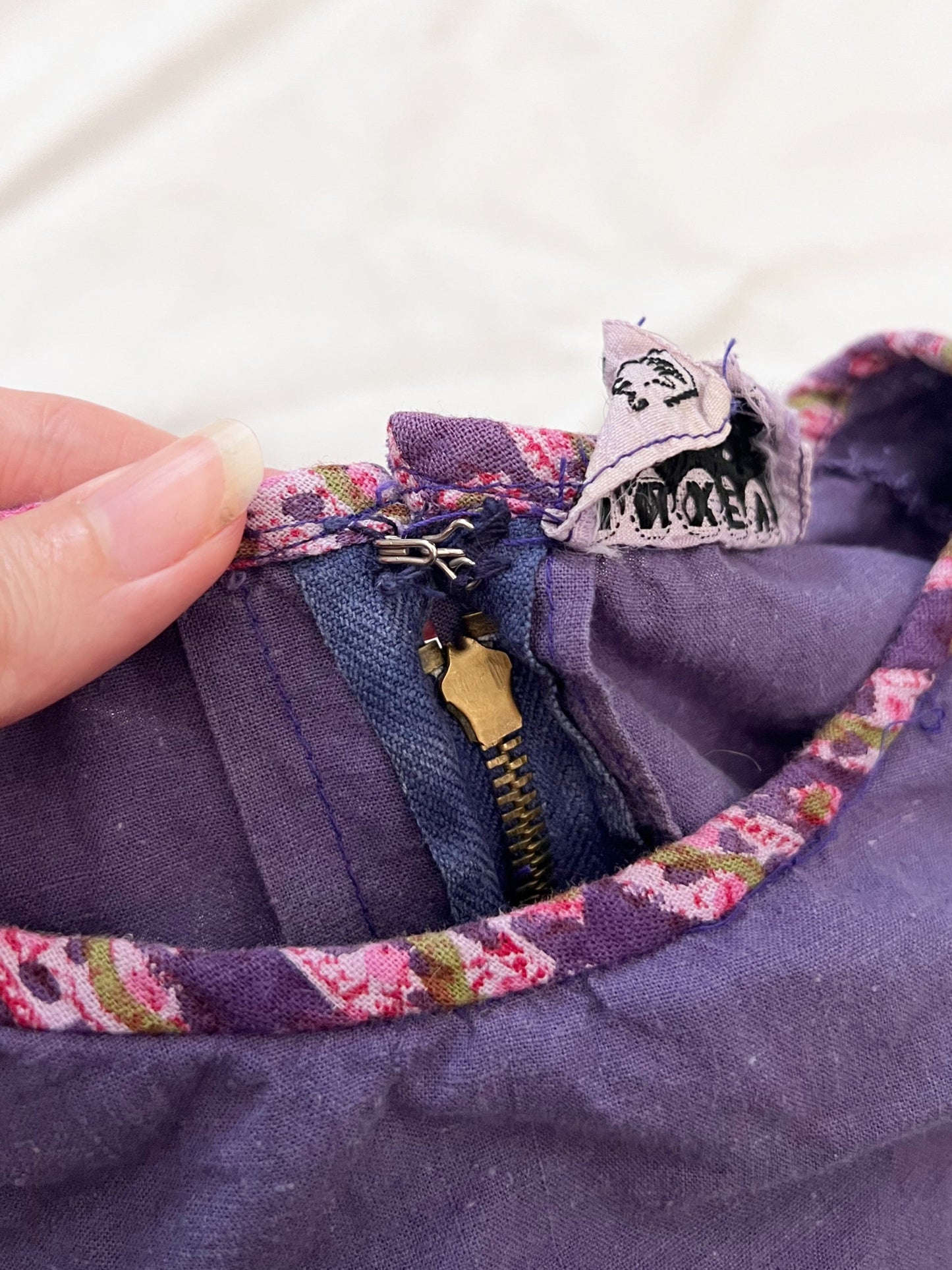 70s purple cotton dress, Size S