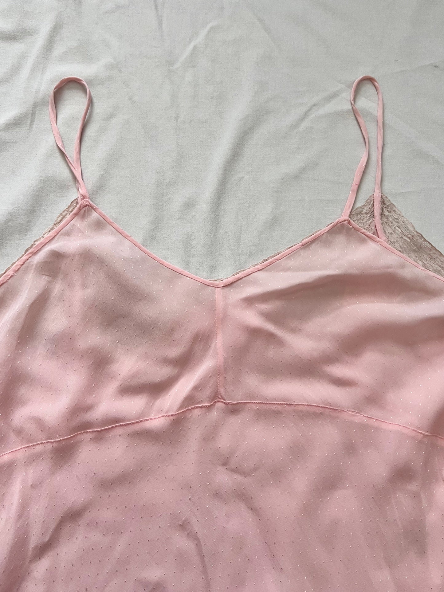 40s pink floral lace nightgown, Size L
