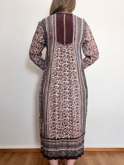 70s Indian cotton gauze pattern dress, Size M