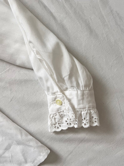 70s white lace blouse, Size M-L