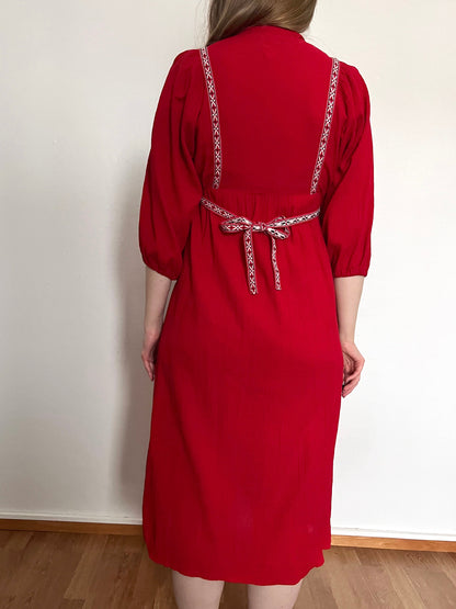 70s red bohemian dress, Size XS-S