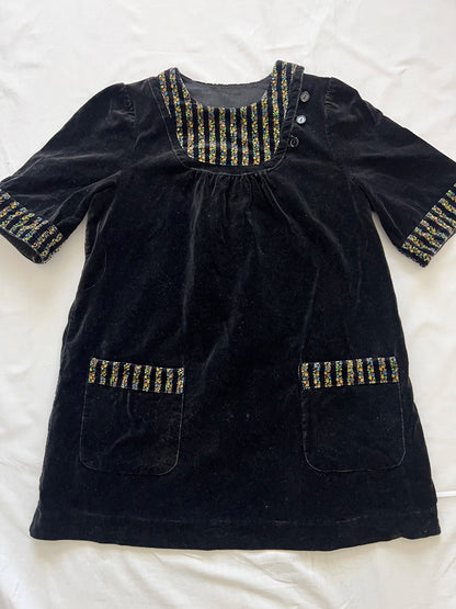 70s black velvet mini dress, Size M