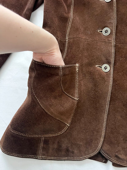 70s dark brown suede jacket, Size XS