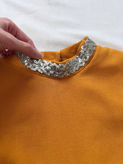 60s mustard yellow and silver mini dress, Size XS-S