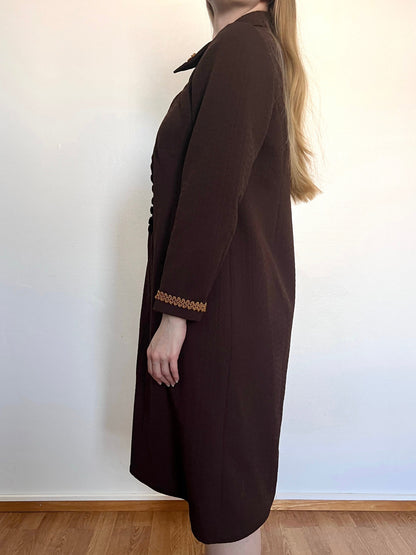 60s/70s dark brown and gold dress, Size L