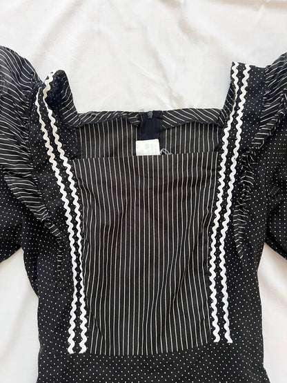 70s cotton black and white maxi dress, Size XS