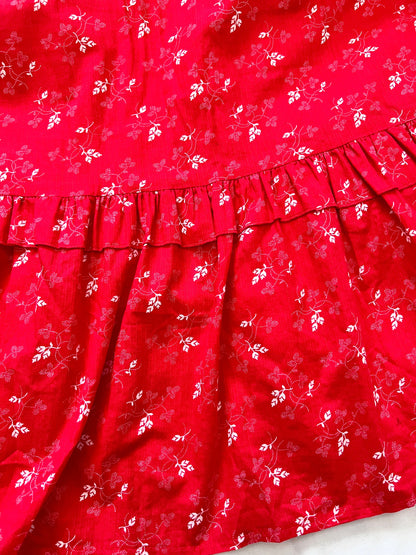 70s red cotton floral dress, Size M