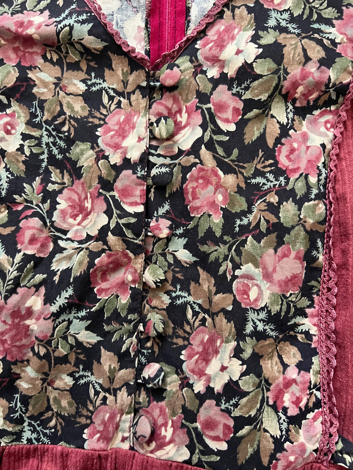 70s floral and burgandy dress, Size M