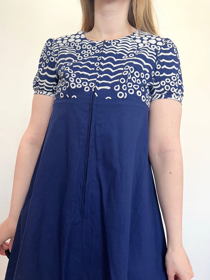 60s blue and white mini dress, Size XS-S