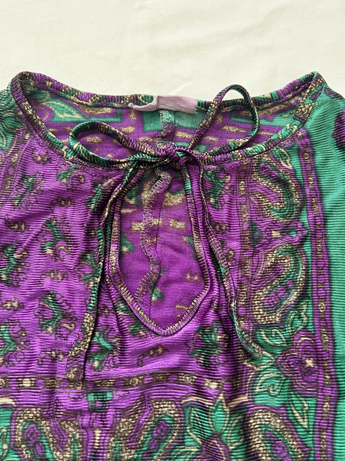 60s green and purple paisley top, Size XS